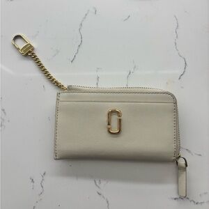Marc Jacobs Cream Leather Zip Card Case with Gold Hardware